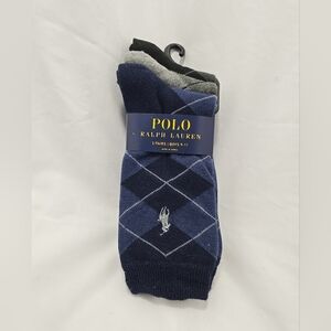 NWT Polo Ralph Lauren Boys 3 Pack Crew Socks Size 9-11 Multicolor